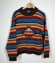 Woolrich Womens Vintage Wool Knit Sweater Large L Aztec Southwestern Colorful