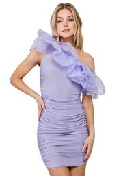 Better Be Lavender One Shoulder Ruffle Ruched Back Mini Size M