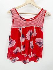 Olsenboye Red Floral Sheer Round Neck Party Tank Top Women's Size Medium