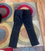 Black Studded Pocket Design Distressed Skinny Jeans Size 6 Petite