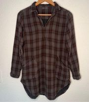 CP Shades 100% cotton plaid tunic brown extra small