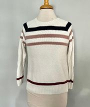 White Navy Blue Blush Knit Striped Pullover Sweater