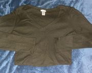 Greenish brown waffle knit long sleeve crop top