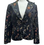 Jared Ross Black & Embroidered Boho Flowers Single Button Blazer Jacket Size 8