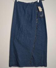 Vintage 80's  Cambridge Dry Goods Denim Maxi Wrap Skirt  Charms Cotton NWT