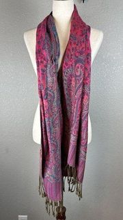 Pashmina Cerbaro Womens Boho Pink Purple Paisley Scarf Wrap Fringe Hem