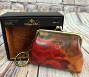 Patricia Nash Borse Coin Purse Key Fob Floral Oil Painting NWT Gift Box Brass