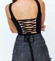 Black Back Lace Up Bodysuit