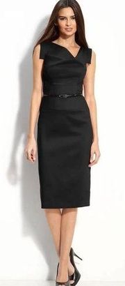 NWT BLACK HALO 'Jackie' Belted Gabardine Sheath Dress (12)