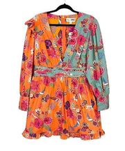 Misa Hylton Cotton V Neck Long Sleeve Floral Rina Garden Mini Dress Size XXL NWT