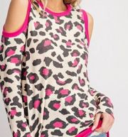 143 Story Hot Pink‎ Leopard Cold Shoulder -L