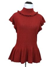 Torn by Ronny Kobo Knit Peplum Top - Rust - Large