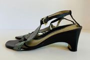 Valerie Stevens Phoebe 90s Brown & Snake Genuine Leather Square Toe Sandal