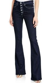 Veronica Beard Beverly High Rise Skinny Flare Jean Button Fly Tumble Topstitch