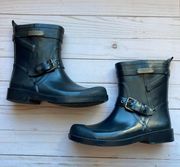 Lester Short Calf Navy Blue Rubber Wellies Rain Toots with Buckle Sz 6