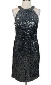 Women's Cocktail Dress Size 12 Silver Sequined Velvet Sleeveless Sheath