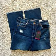 No boundaries junior high rise dark blue distressed wash cropped flare size 13