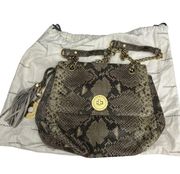 Isaac Mizrahi Live Bridgehampton Leather Bag Chain Strap Soft Snakeskin Print