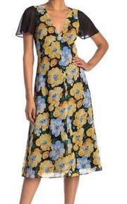 Coan Floral Cutout Chiffon Midi Dress