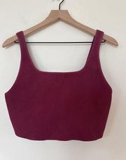 Babaton Square Neck Ribbed Knit Crop Top in Cranberry. Size XL