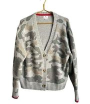 Sundry Camo Cardigan Wool Sweater Women's 3/L Button Up V Neck Knit Revolve