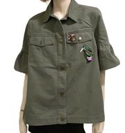 Esprit Olive Denim Flutter Embellished Top M