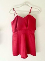 J.O.A Red Satin Strapless Ruffle Front Romper in Size S