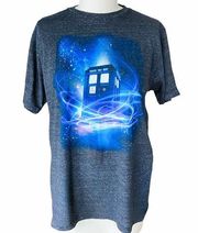 DR. WHO Heather Gray & Bright Blue Call Box Graphic T-Shirt Top ~ Size LARGE