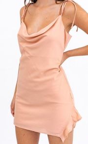 NWT Peach Orange Cowl Neck Slip Rayon Mini Dress L