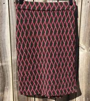 Diane Von Furstenberg Wool Skirt 2 Burgundy Fishtail Flare Stretchy Red Gray