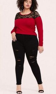 Torrid Pullover Lace Yolk Sweater Red Black Size 0 / Large