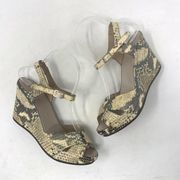 AGL Attilio Giusti Leombruni Snake Embossed Wedge Sandals Size 36.5 / US 6.5