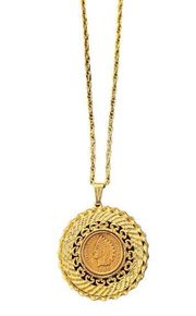 Vintage 1900 Indian Head Coin Pendant on 24” Gold Tone Chain