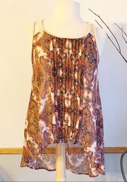 Allison Joy Sedona Patterned Lace Back Braid Trim Tank Top Size Small