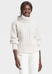 NWT A New Day Women’s Turtleneck Cable Knit Cream White Pullover Sweater Medium