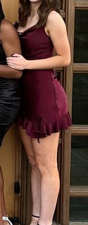 Burgundy/Maroon Flower Mini Dress