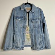 GRLFRND unite peace floral embroidered Daria denim jacket size small