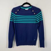 Nautica Women's Navy & Green Striped Square Neck Sweater Size S