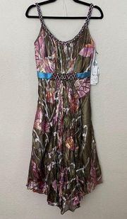 NWT Terani Couture beaded 100% silk dress butterfly Cooper shiny