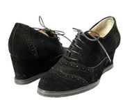 Ellen Tracy Wedge Black Suede Tobin Lace-Up Oxford Lug Sole Women’s Size 6.5