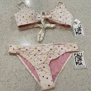 California Sunshine Womens 2 Piece Polka Dot Bikini Size M Bottoms D/DD Top NWT