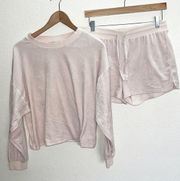 Old Navy  Light Pink Velour Two Piece Sweater And Shorts Set