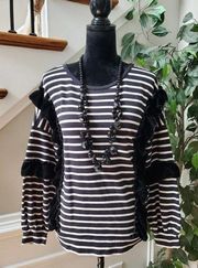 Crown & Ivy Women's Black Cotton Round Neck Long Sleeve Casual Top Shirt Size PL