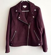 LOFT Suede Moto Jacket, Wine Berry Red Motorcycle Jacket, Size Medium