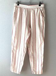 C & C California Women's White Red 100% Linen Striped Relaxed Pull On Pa…