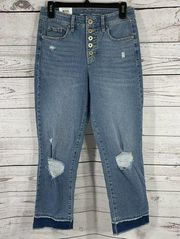 INC SZ 4/27 Ankle Jeans Delancey Straight Leg High-Rise Distressed Button-Fly