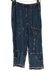 Vintage Sacred Threads Denim Flowy Boho Indie Hippie Harem Pants, Sz M