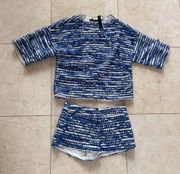 Tibi NWT $320 Blue White Striped Chenille Blouse/Shorts Set