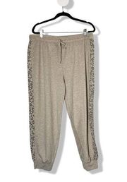 Splendid women's lightweight beige pull-on jogger with animal print side panel