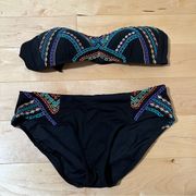 Nanette Lepore black colored embroidered two piece strapless swimsuit M